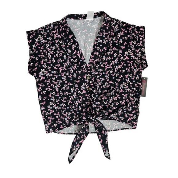 Nobo Womans Size S Top Short Sleeve Floral Multicolor Black Blouse Front Tie Top - Picture 6 of 7